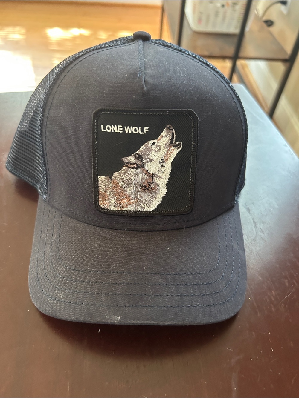 Lone Wolf Embroidered Trucker Cap - Navy